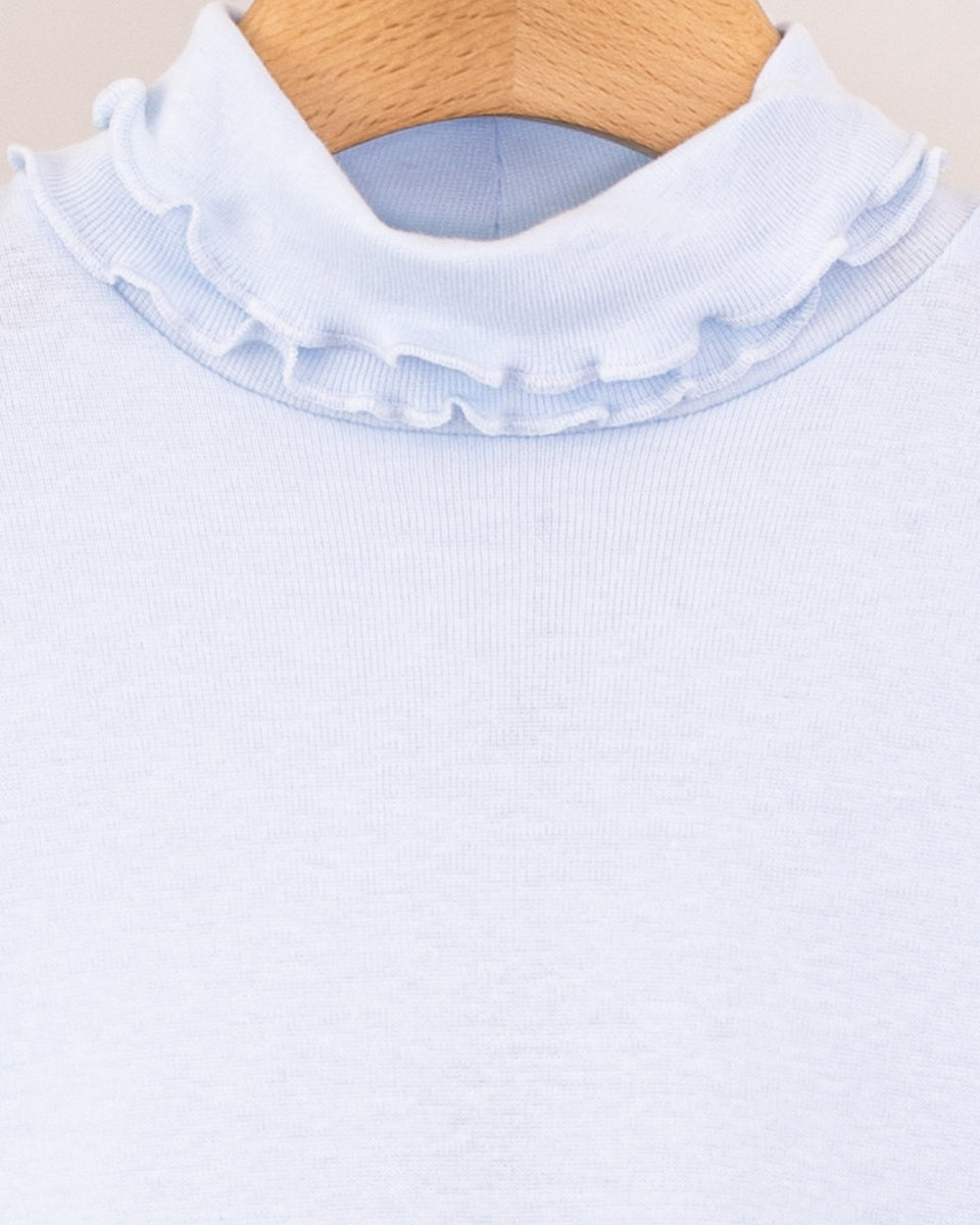 Ruffle Turtleneck Italian Brushed Cotton Powder Blue FLEURISSE