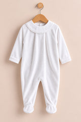 Velour Bows Embroidered White Footie