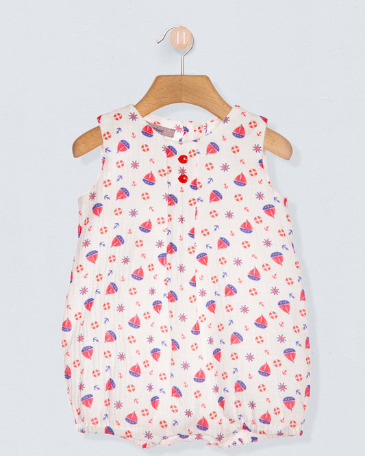 romper with boats print on hanger