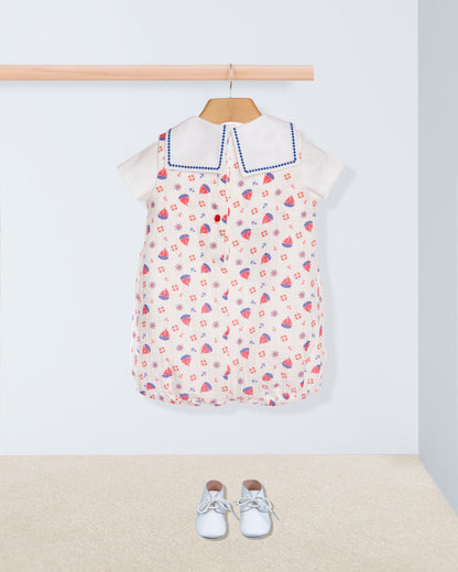 romper with boats print on hanger with shirt and shoes back