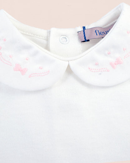 Ines Onesie Embroidered Pink Bows - Onesie