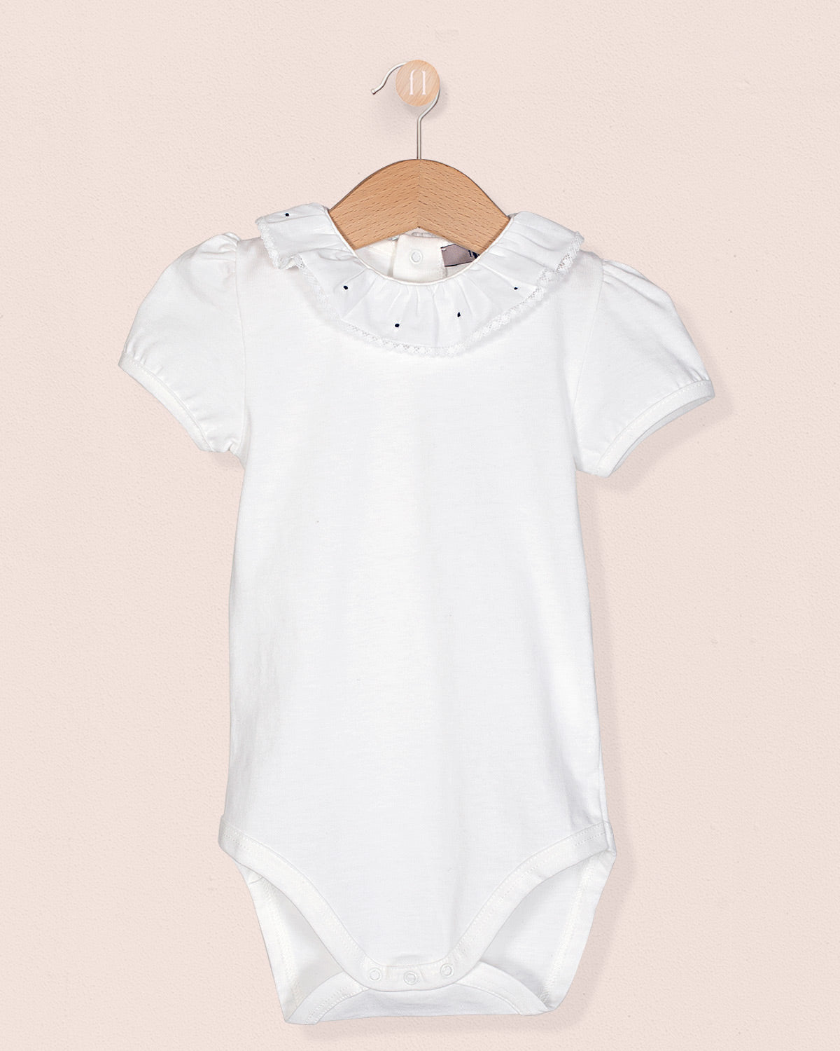 Ines ruffle Onesie Embroidered Navy Dots - Onesie