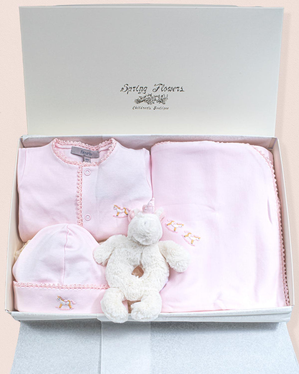 Pima Embroidered Pink Horse Set