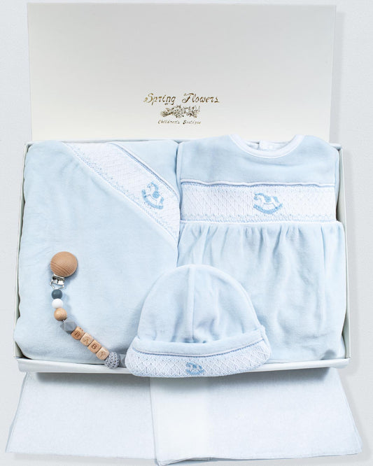Pima Hand Smocked Velour Blue Set - Bundle