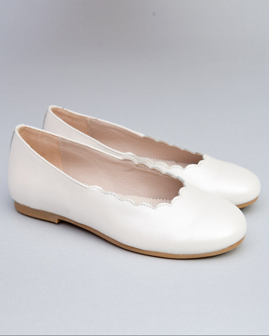 Scarlette Cream Leather Scalloped Ballerina - Shoe