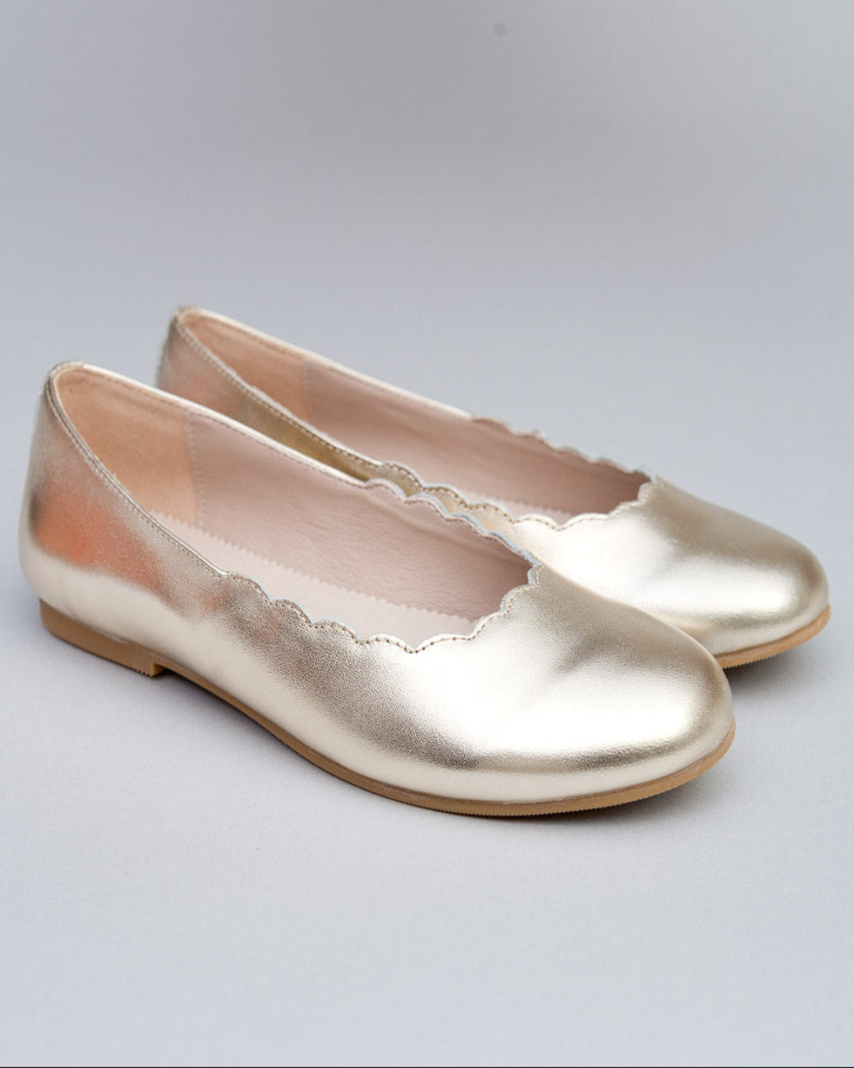 Scarlette Gold Leather Scalloped Ballerina - Shoe