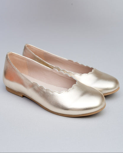Scarlette Gold Leather Scalloped Ballerina - Shoe