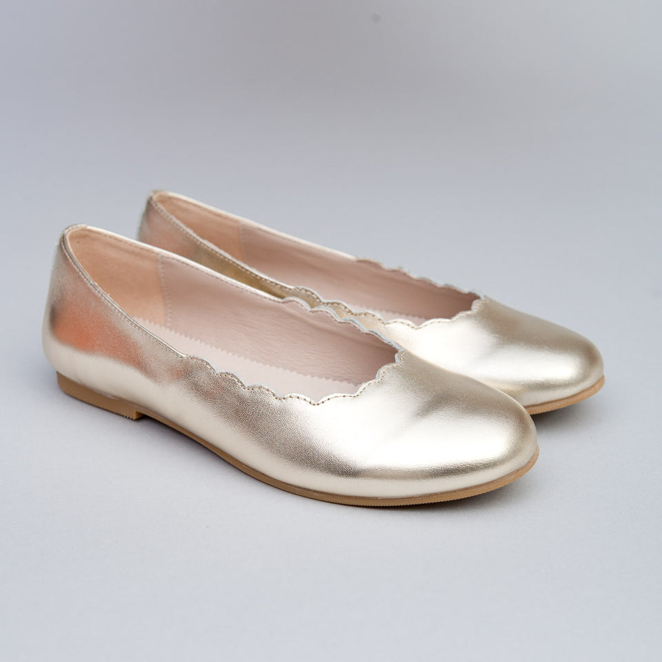 Scarlette Gold Leather Scalloped Ballerina