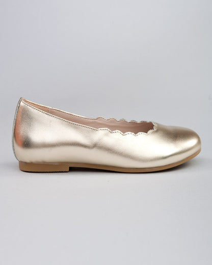 Scarlette Gold Leather Scalloped Ballerina - Shoe