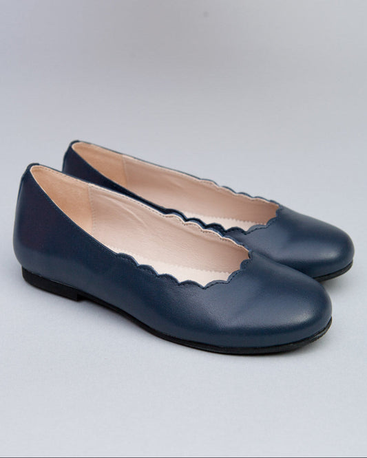 Scarlette Navy Leather Scalloped Ballerina - Shoe