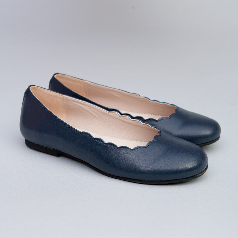 Scarlette Navy Leather Scalloped Ballerina