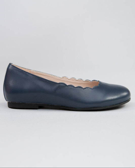 Scarlette Navy Leather Scalloped Ballerina - Shoe