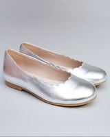 Scarlette Silver Leather Scalloped Ballerina Shoe