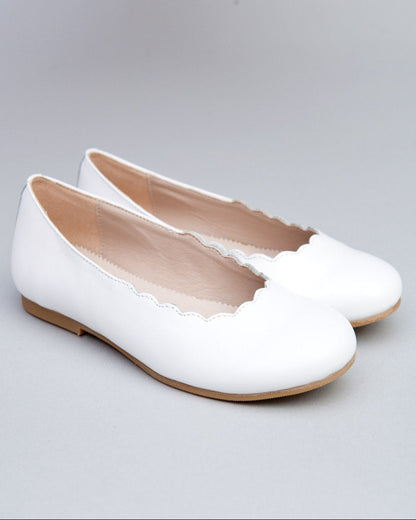 Scarlette White Leather Scalloped Ballerina - Shoe