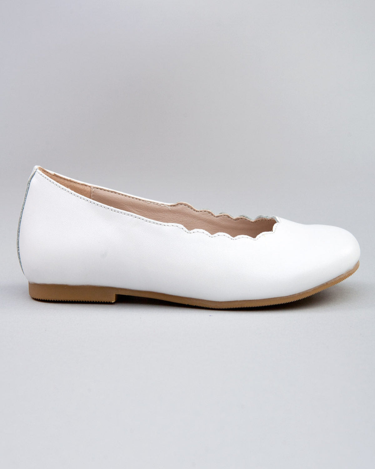 Scarlette White Leather Scalloped Ballerina - Shoe