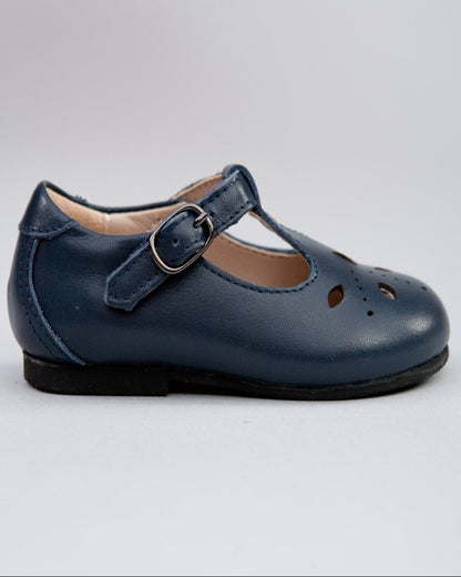 Josephine Navy Leather T-Bar Shoe - Shoe