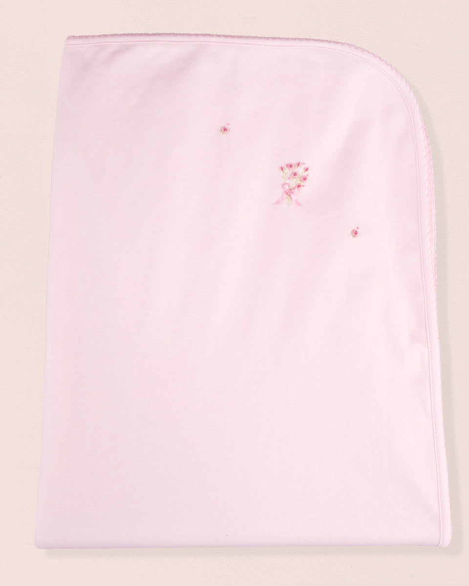 Pima Embroidered Pink Bouquet Receiving Blanket