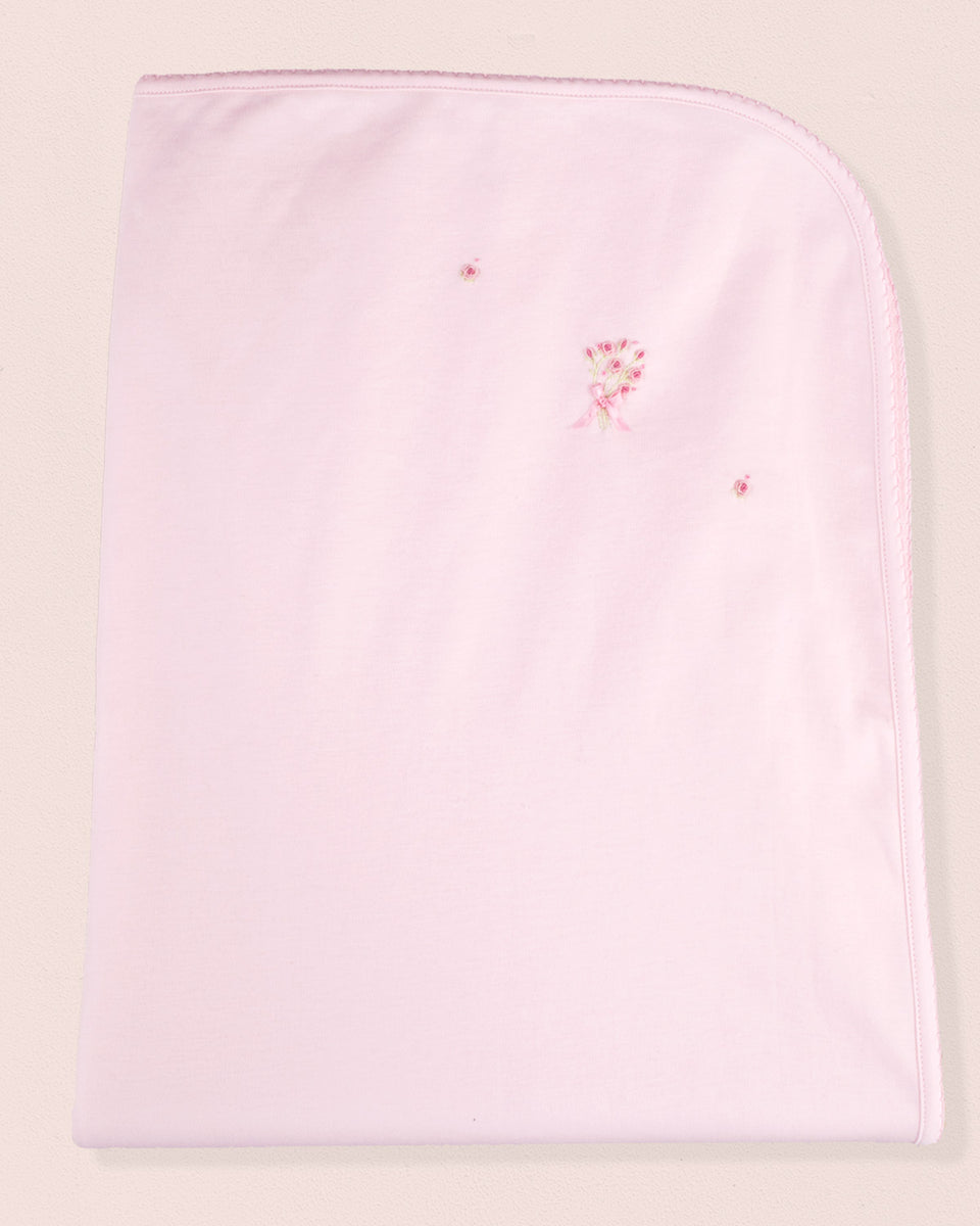 Pima Embroidered Pink Flowers Receiving Blanket