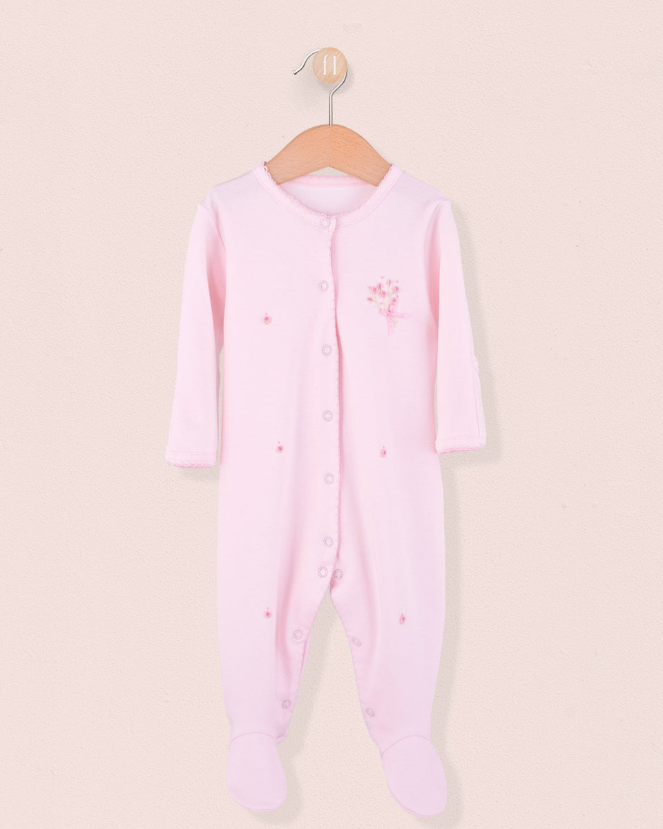 Pima Embroidered Pink Flowers Stretchie