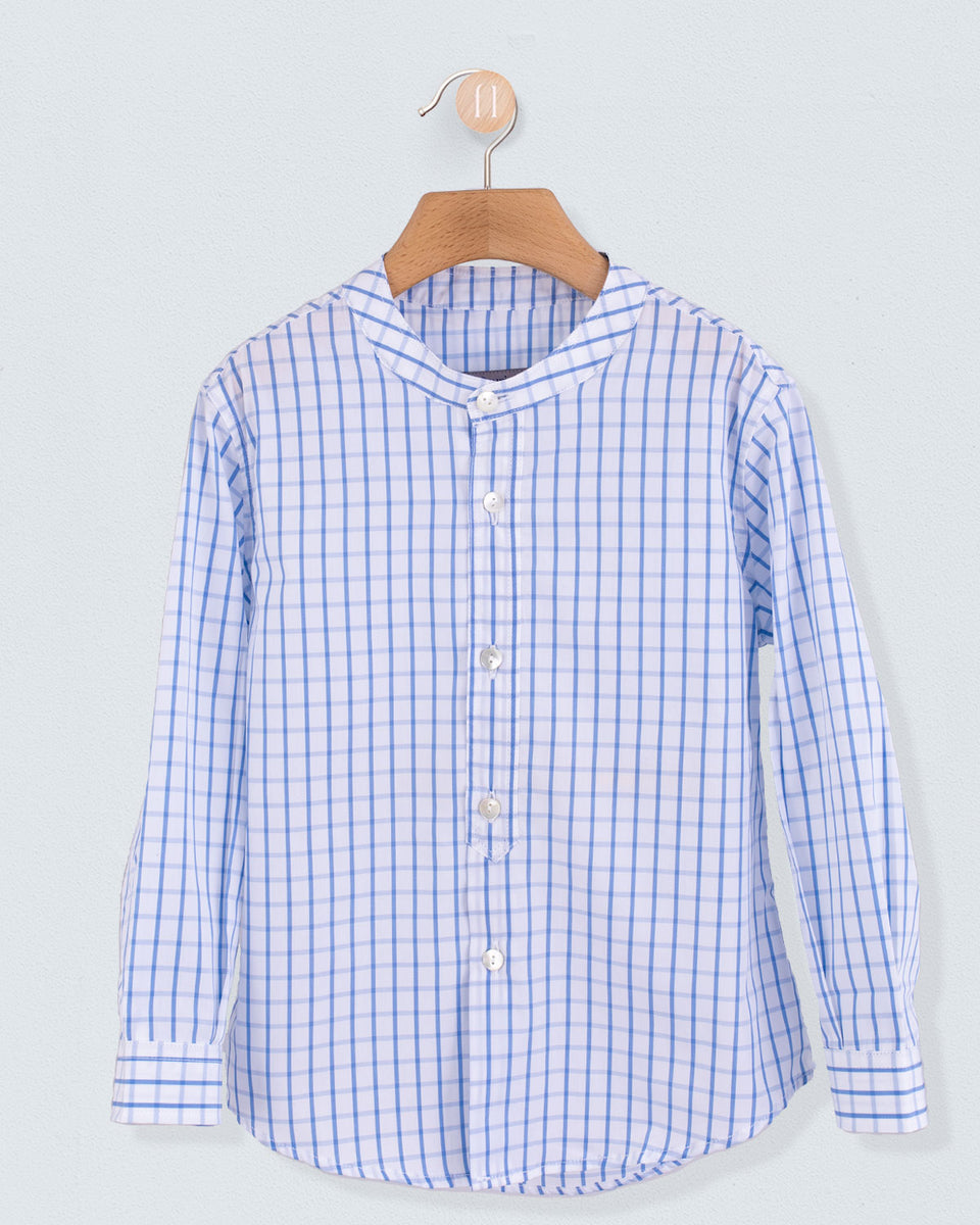 Mandarin Deep Blue Squares Shirt