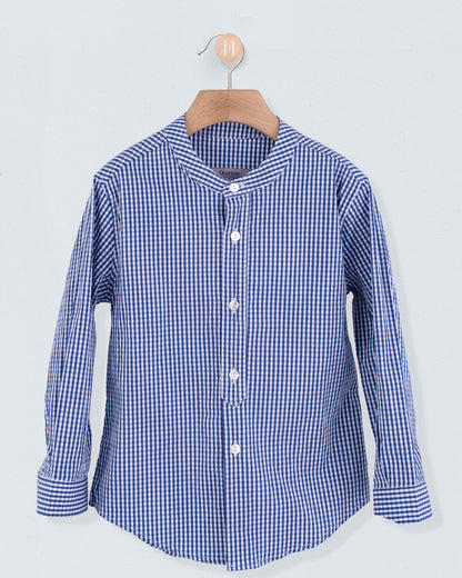 Mandarin Summer Navy Check Shirt - Shirt