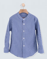 Mandarin Summer Navy Check Shirt