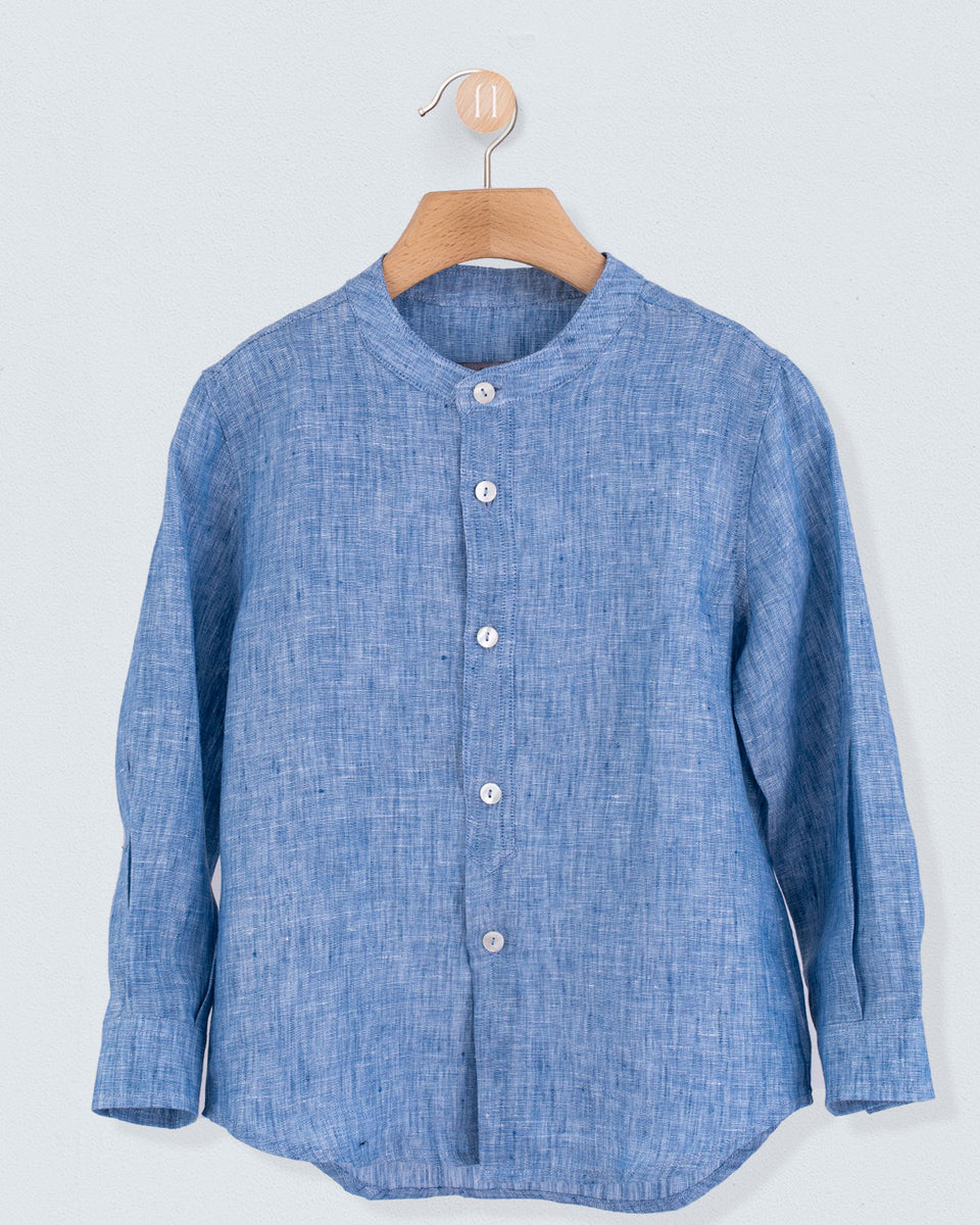 Mandarin Seafoam Linen Shirt