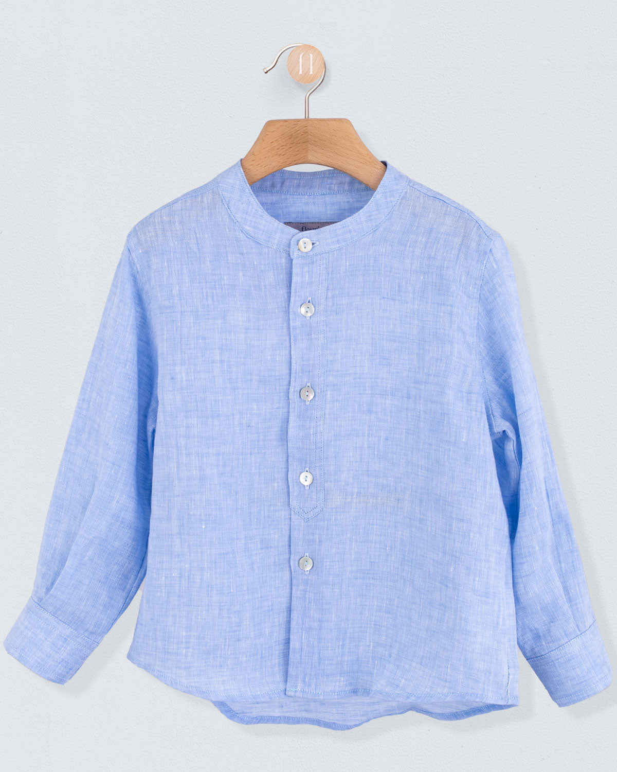 Mandarin Light Blue Melange Linen Shirt - Shirt