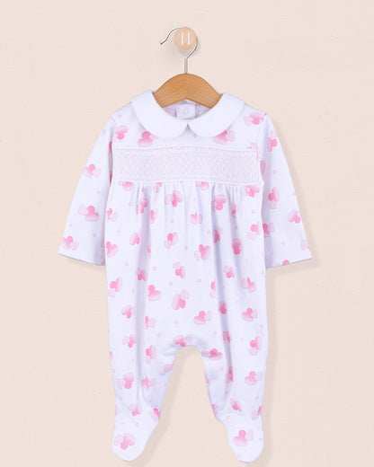 Pima Pink Hearts Smock Stretchie - Stretchie