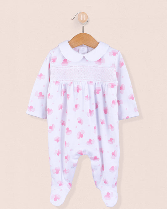 Pima Pink Hearts Smock Stretchie - Stretchie