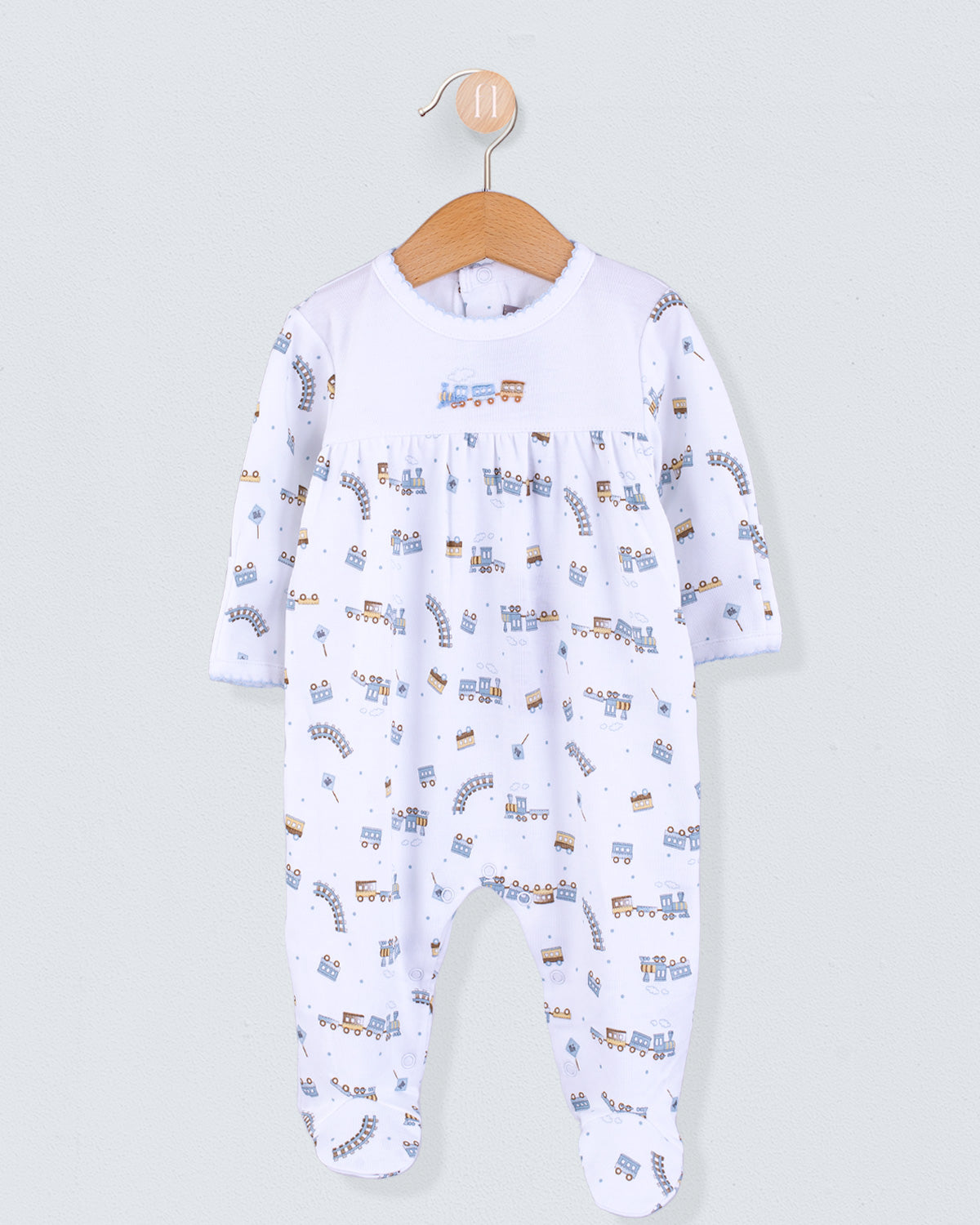 Pima Trains Embroidered Stretchie - Stretchie