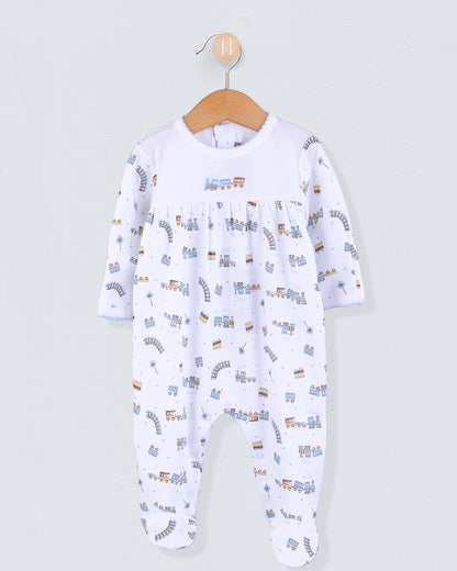 Pima Trains Embroidered Stretchie - Stretchie