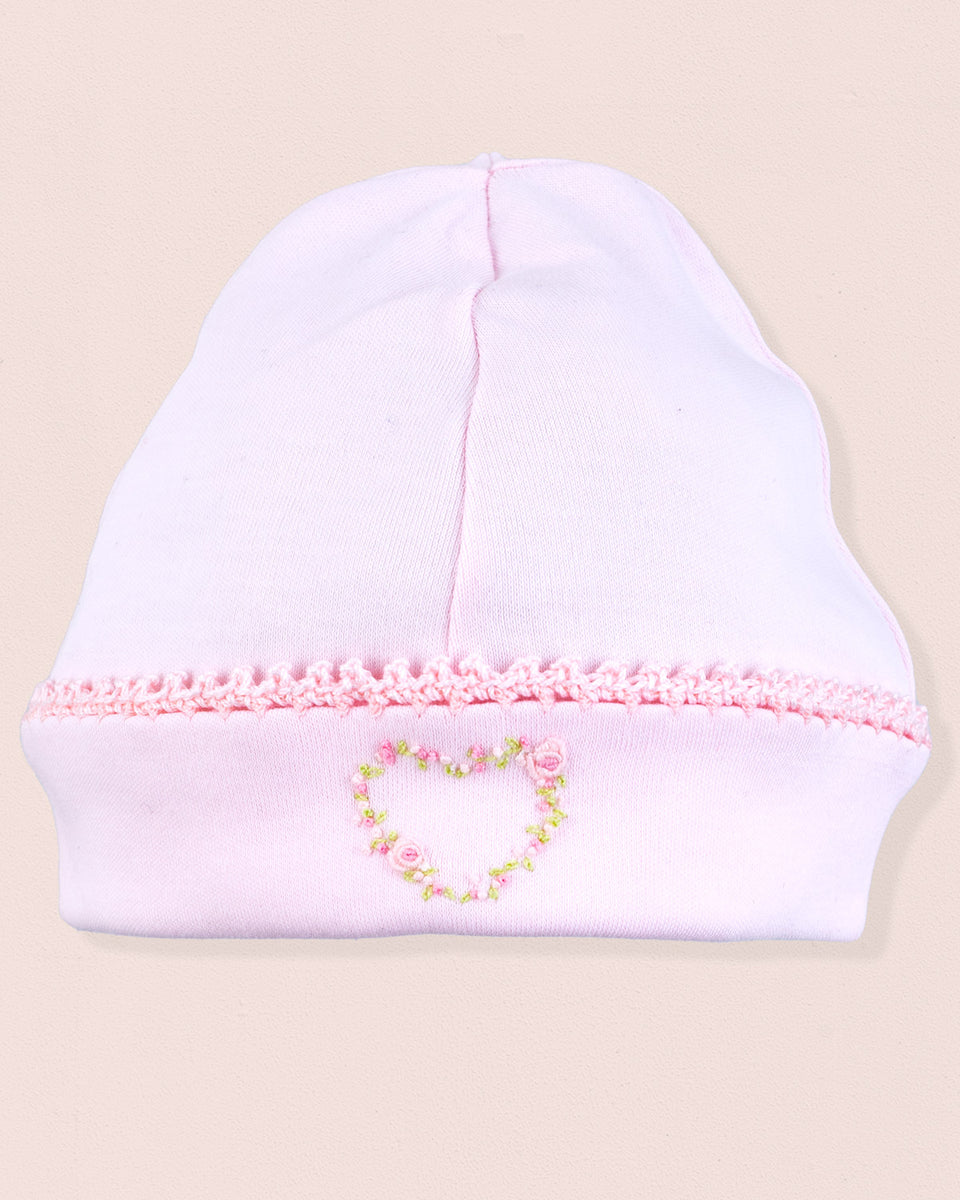 Pima Pink Embroidered Heart Hat