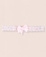 Pink Lace Baby Headband with Grosgrain Bow