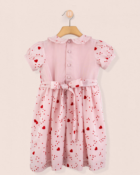 Valentine Taffeta Pink Hearts Smock - Dress