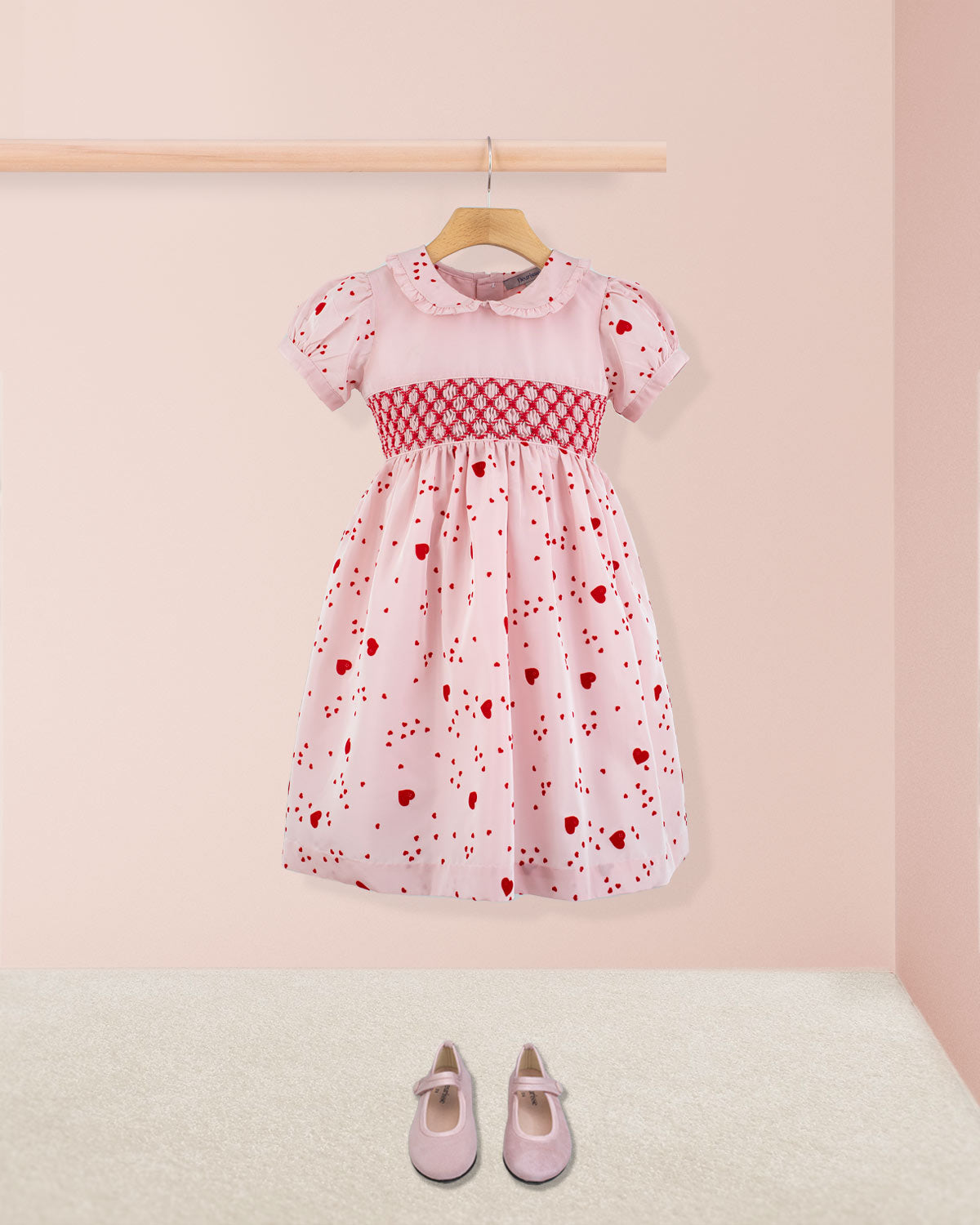Valentine Taffeta Pink Hearts Smock - Dress