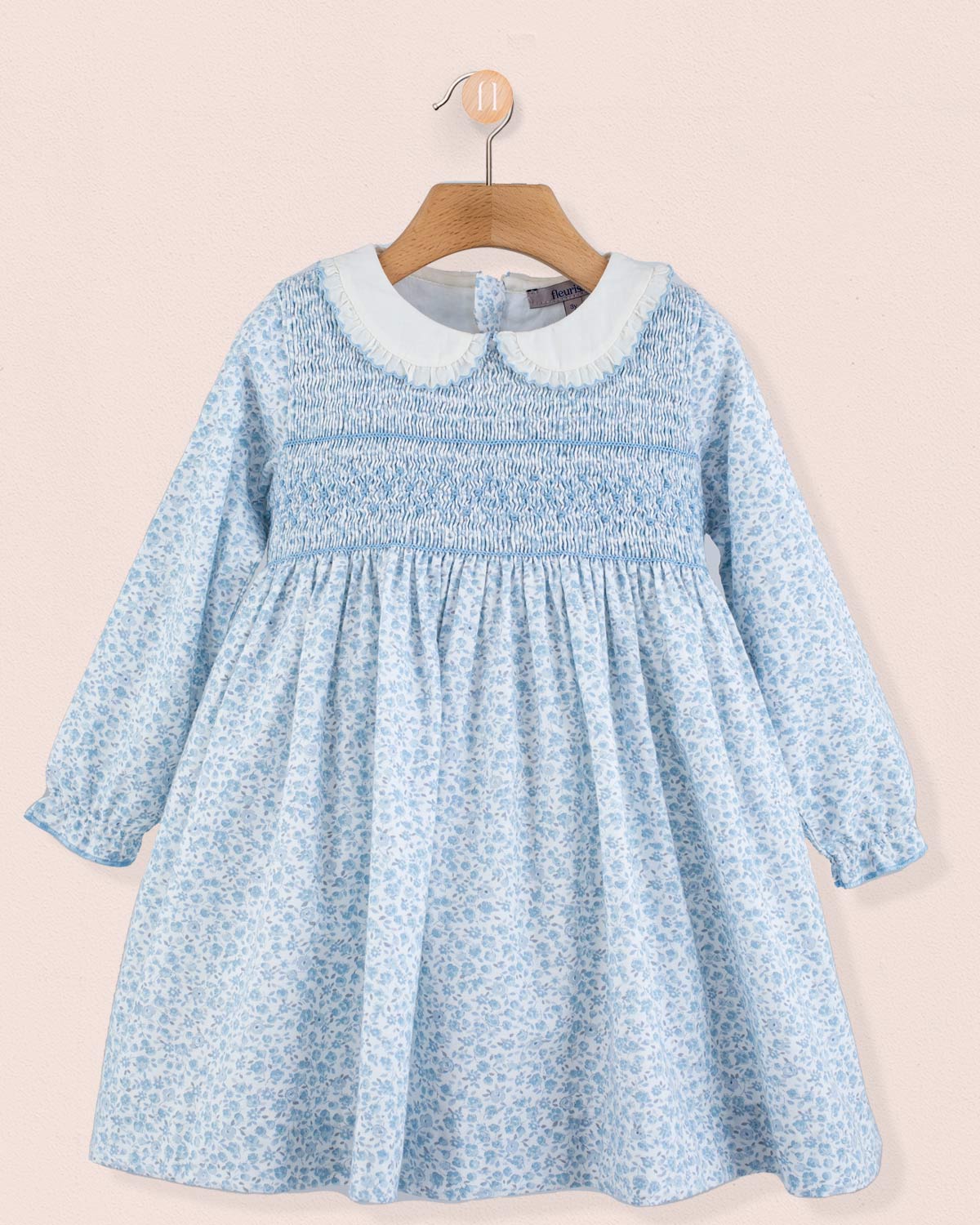 Fiorella French Blue Floral  Smock - Smocked Dress