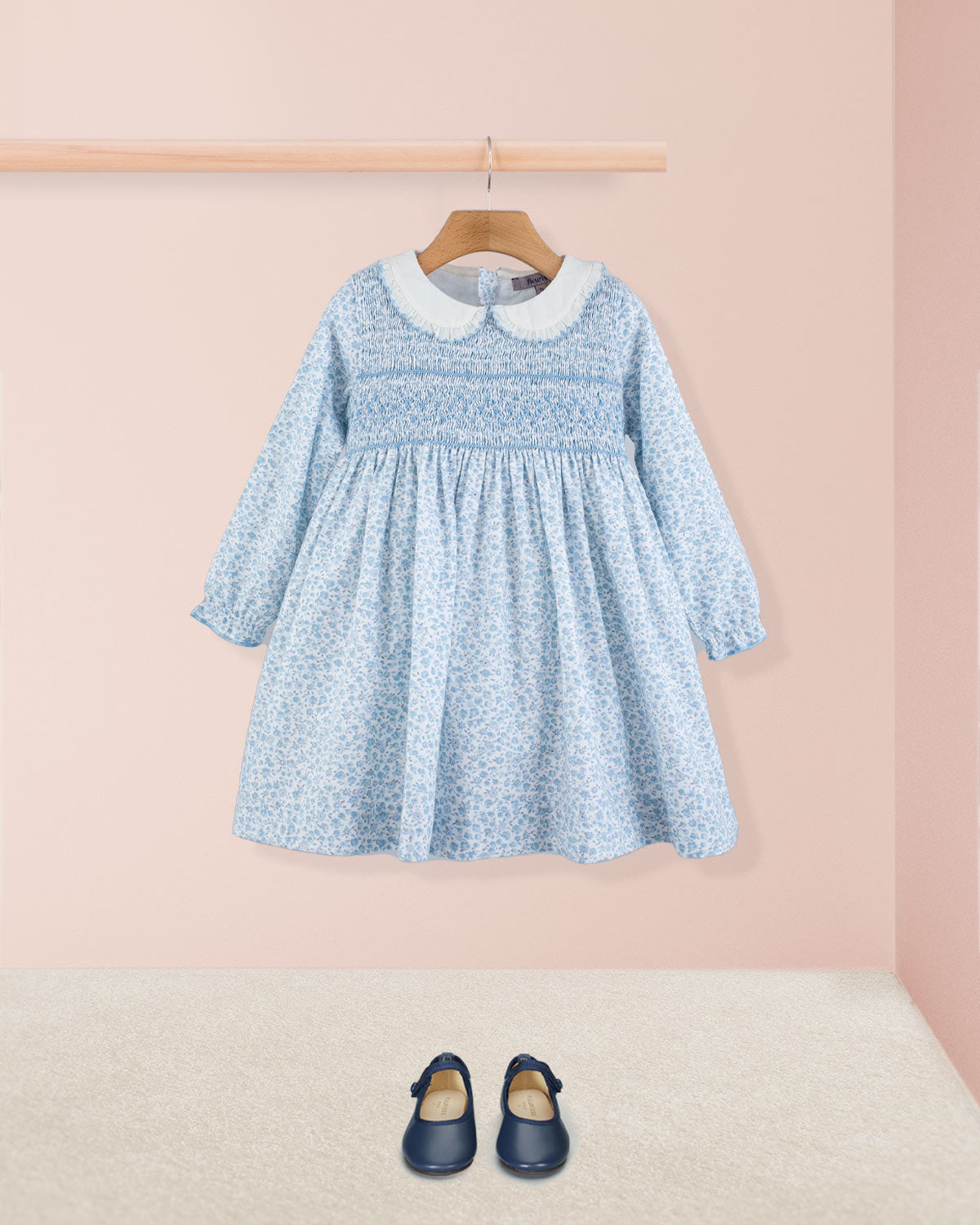 Fiorella French Blue Floral  Smock - Smocked Dress