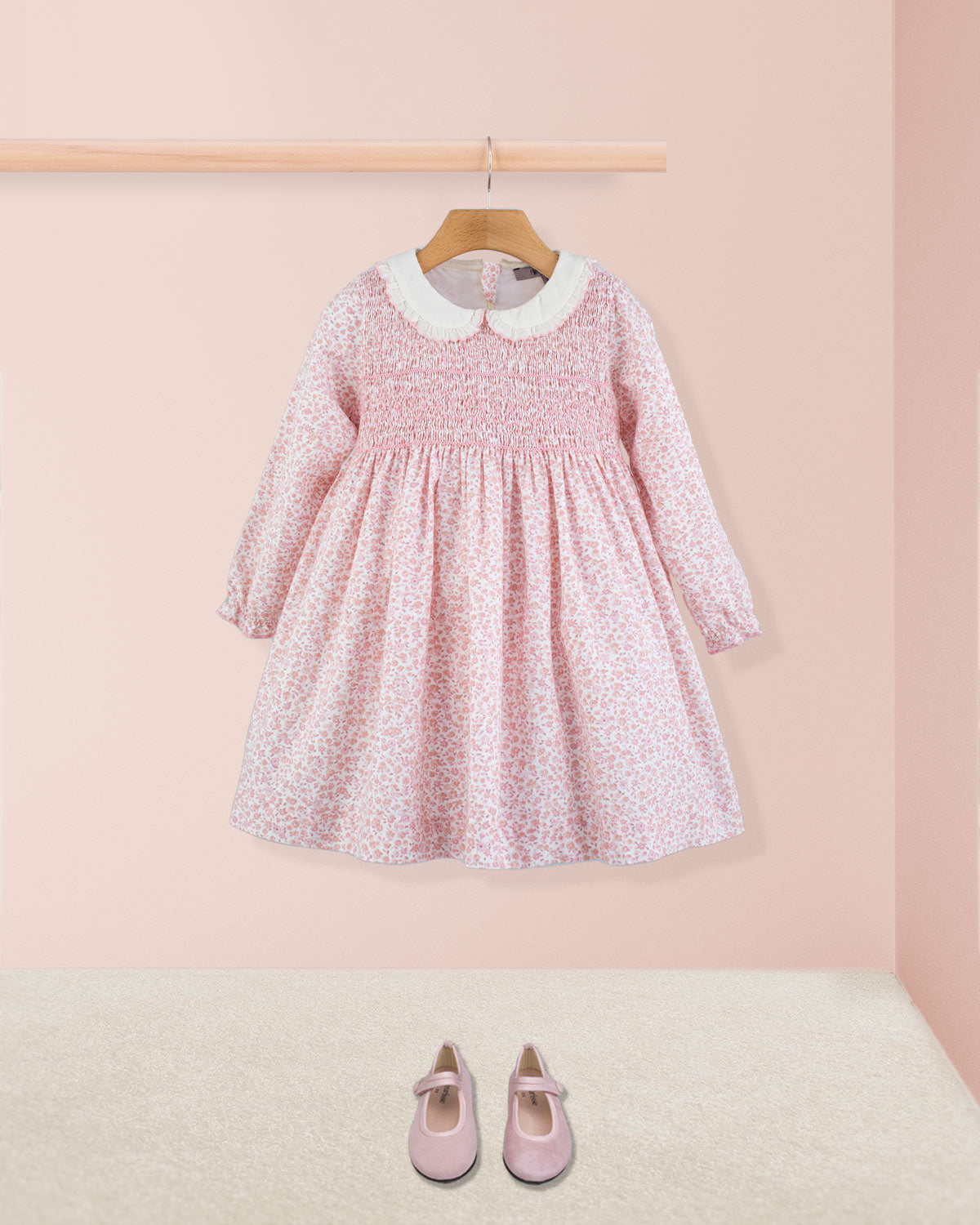 Fiorella French Pink Floral  Smock - Smocked Dress