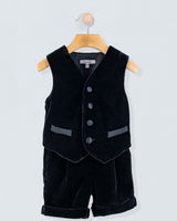 Adam 2-Piece Black Velvet Vest and Suspender Shorts