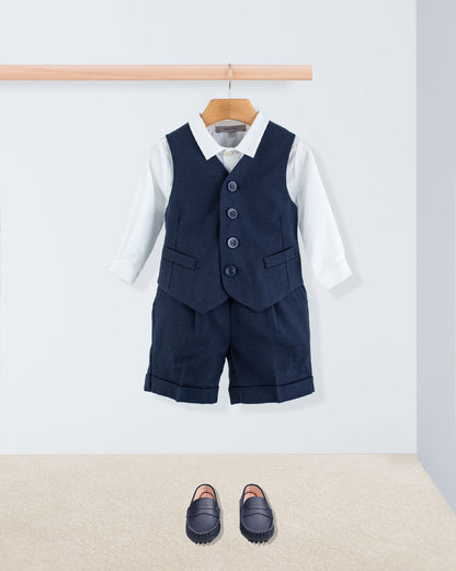 Adam Navy Flannel Suspender Short - Pant