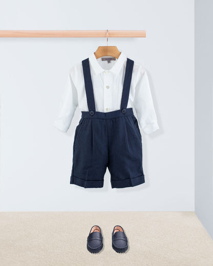 Adam Navy Flannel Suspender Short - Pant