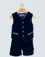 Adam 2-Piece Navy Velvet Vest and Suspender Shorts