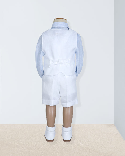 Adam 2-Piece White Linen Vest and Suspender Shorts - Suit