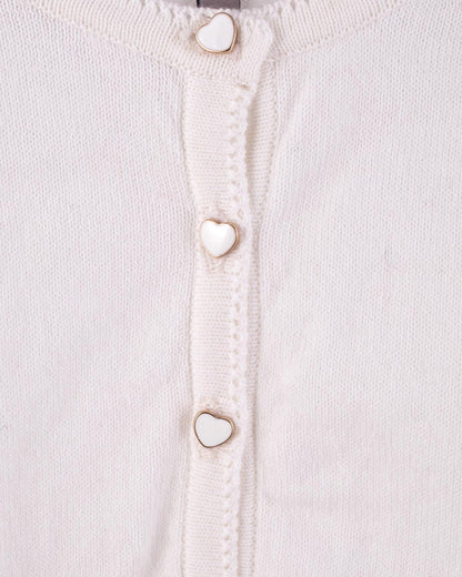 Betsy Antique White Cardigan with Heart Buttons - Sweater