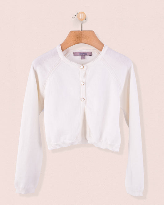 Betsy Antique White Cardigan with Heart Buttons - Sweater