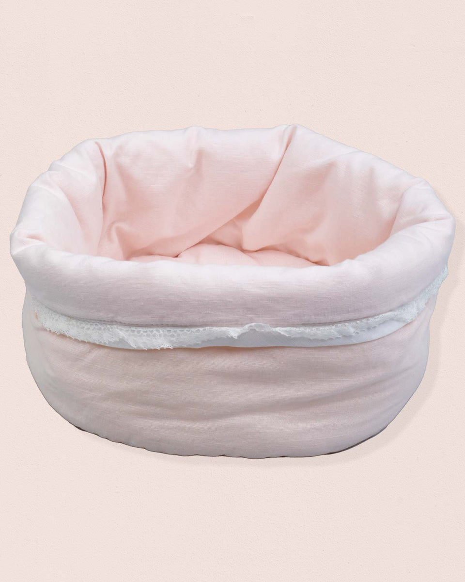 Pink Linen Round Basket