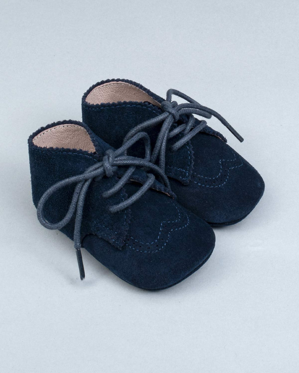 Oliver Leather Lace Up Brogue Oxford Crib Shoe Navy