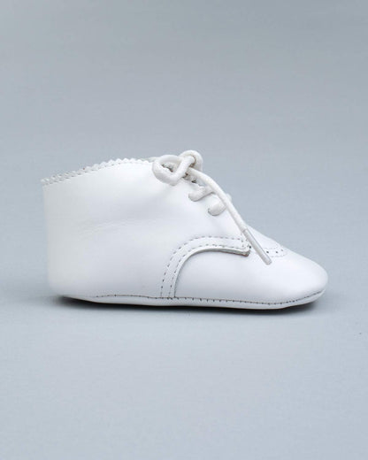 Oliver White Leather Brogue Crib Shoe - Shoe