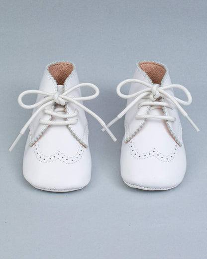 Oliver White Leather Brogue Crib Shoe - Shoe
